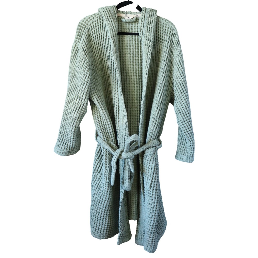 Brand New Viva Maison Waffle Knit Hooded Robe‎ Bathrobe Sage Green Size XXL